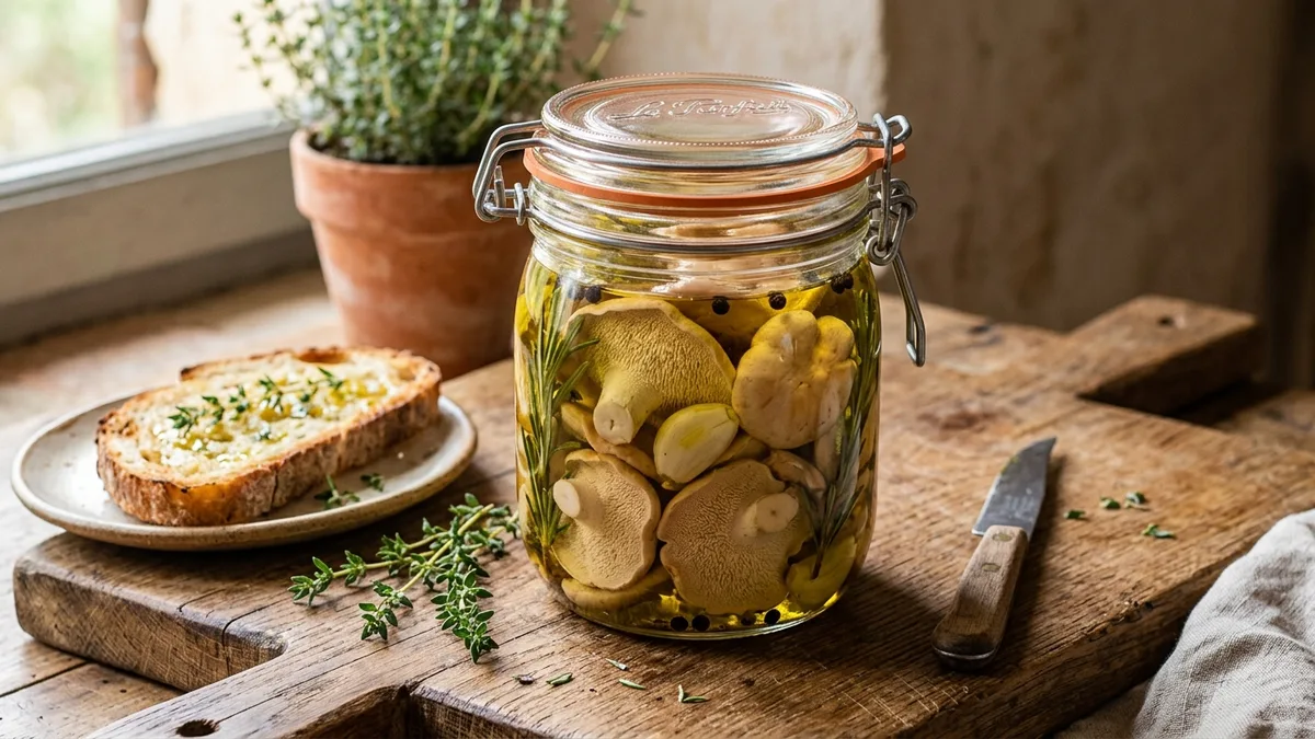 Bocal de pieds-de-mouton conservés à l'huile d'olive avec romarin, ail et poivre